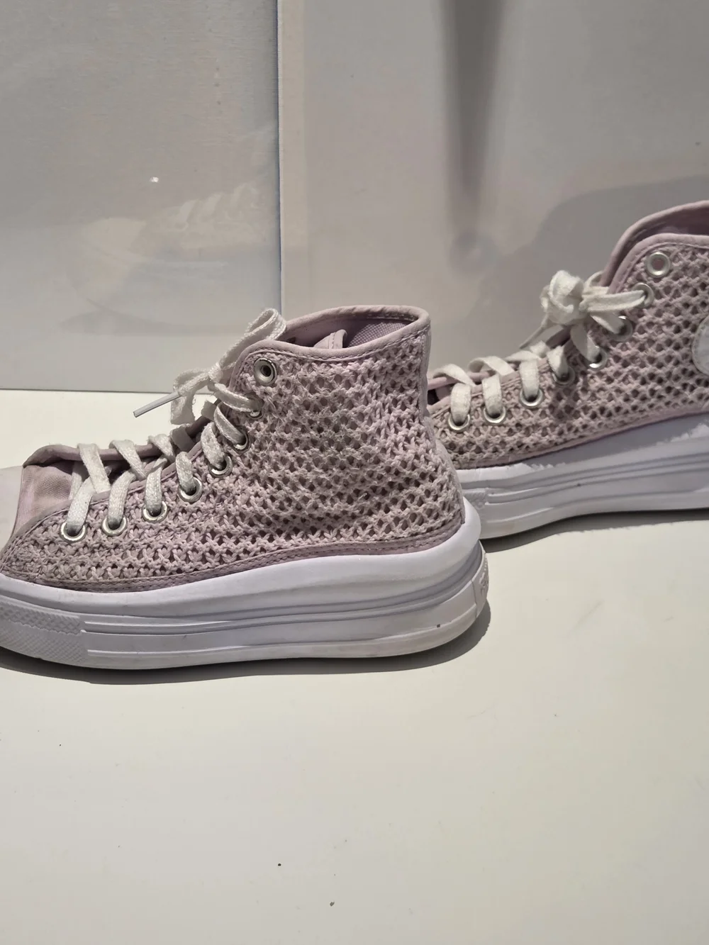 Converse Girls Size 4 Lilac Pink Crochet Platform High Top All Star Chuck Taylor